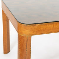 Antique Art Deco Macassar Ebony Wood Dining Table with Glass Top, 1940s