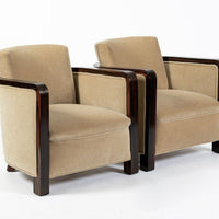 French Art Deco Mohair Lounge Chairs by Eric Bagge for Mercier Frères, Macassar Ebony, 1920s