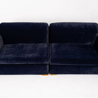Antique Art Deco Navy Blue Velvet Sofa Couch 1940s
