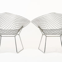 Mid Century Silver Diamond Wire Lounge Chairs by Harry Bertoia for Knoll