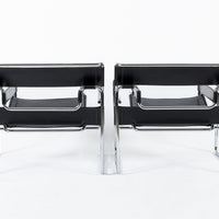 Mid Century Black Leather Wassily Arm Chairs by Marcel Breuer for Knoll, 1960s