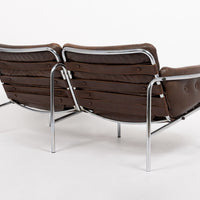 Vintage Mid Century Brown Leather Loveseat Sofa 1970s