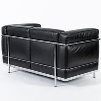 Authentic Cassina LC2 Black Leather Two-Seat Sofa by Le Corbusier 1994
