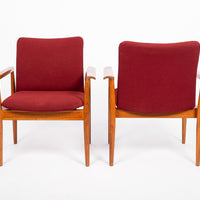 Danish Modern Red Diplomat Chairs by Finn Juhl for France & Daverkosen