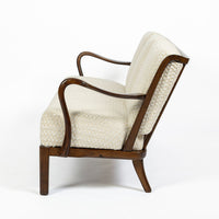 Danish Modern Solid Walnut Spindle Back Sofa in Schumacher Fabric, Circa 1960