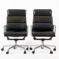 Pair Authentic Eames Herman Miller Tall Black Leather Office Chairs 2001