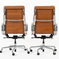 Pair Herman Miller Eames Tall Brown Leather Desk Chair Soft Pad