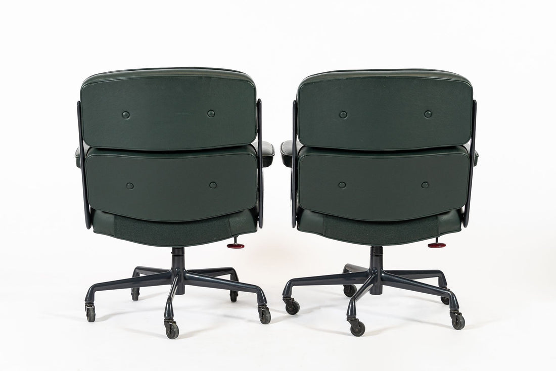 Pair Green Leather Time Life Office Chairs by Eames for Herman Miller 1996