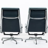 Pair of Eames Soft Pad Recliners for Herman Miller, Blue Gray Aluminum Group Lounge Chairs