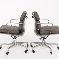 2000s Eames Herman Miller Gray Leather Desk Chairs Aluminum Group