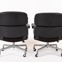 Pair Eames Herman Miller Time Life Black Leather Office Chairs 1980s