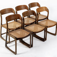 Mid Century Modern French Wood & Cane Wicker Chairs by Baumann