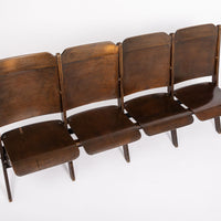 Antique Wood Theater Chairs Four-Seat Folding, GM Building, Detroit