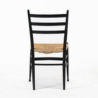 Vintage Mid Century Black Wood and Rush Wicker Dining Chair