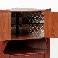 Mid Century Danish Teak Wood Corner Bar Cabinet 1960s