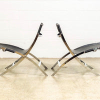 Vintage Postmodern Black Leather and Chrome Lounge Chairs by Antonio Citterio
