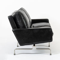 Vintage Postmodern Black Leather & Brushed Steel Loveseat Sofa, 1980s