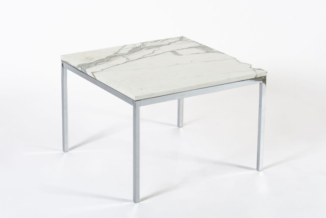 Mid Century Square White Marble Side or Coffee Table by Florence Knoll