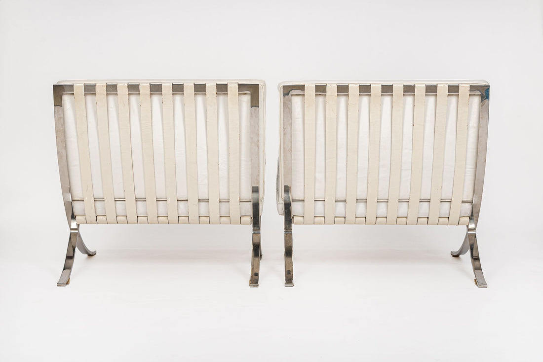 Mid Century White Barcelona Chairs by Mies van der Rohe for Knoll
