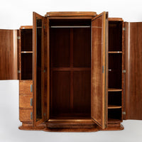 Antique Art Deco Elm Wood Mirrored Armoire Cabinet, 1940s