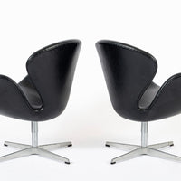 Mid Century Danish Black Leather Swan Chairs by Arne Jacobsen for Fritz Hansen
