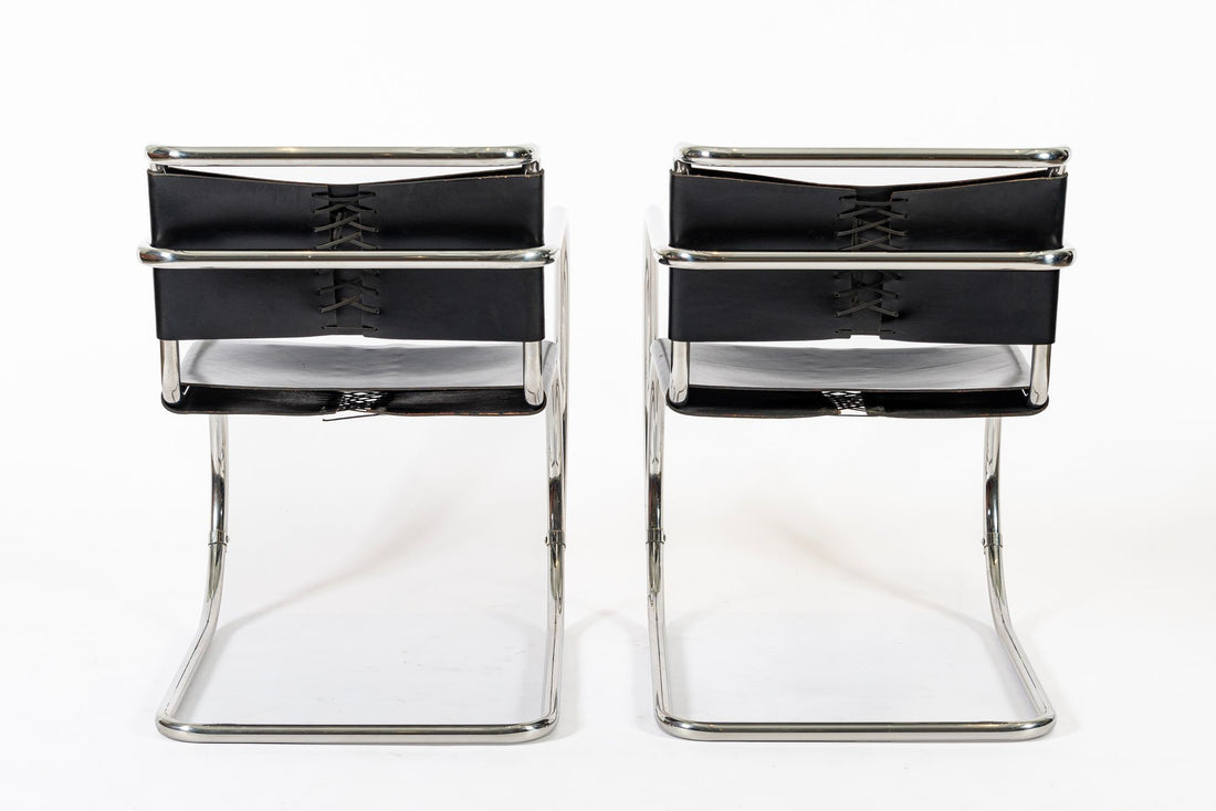 Bauhaus MR 20 Black Leather Arm Chairs by Mies van der Rohe for Knoll, 1979