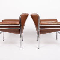 Mid Century Caramel Brown Leather Lounge Chairs by Stendig 1960s