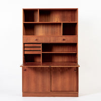 Mid Century Danish Teak Wood Drop-Down Secretary Desk Wall Unit