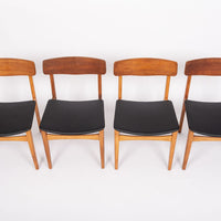 Mid Century Danish Teak Wood & Black Vinyl Dining Chairs