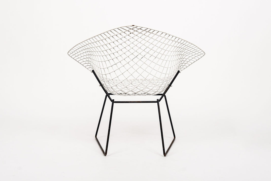 Mid Century White & Black Diamond Wire Chair by Bertoia for Knoll