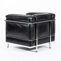 Authentic Cassina LC2 Black Leather Petit Lounge Chair by Le Corbusier, 4x Avail