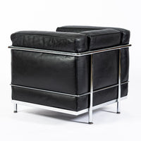 Authentic Cassina LC2 Black Leather Petit Lounge Chair by Le Corbusier, 4x Avail