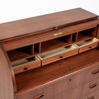 Scandinavian Teak Wood Rolltop Secretary Desk by Egon Ostergaard, Made in Sweden