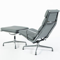Eames Soft Pad Recliner with Ottoman for Herman Miller, Gray Leather Aluminum Group