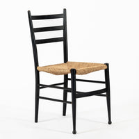 Vintage Mid Century Black Wood and Rush Wicker Dining Chairs