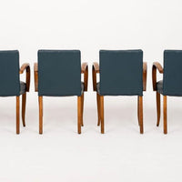Antique Art Deco Maple Bentwood and Blue Leather Dining Chairs 1930s