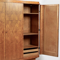 Antique Art Deco Burlwood Elm Armoire Wardrobe Cabinet