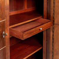 Antique Art Deco Burl Wood Mirrored Armoire Cabinet, 1930s