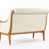1940s Antique French Art Deco Two-Seat Loveseat Sofa Cream Upholstery