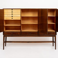 Mid Century Walnut Wood High Cabinet Credenza or Sideboard