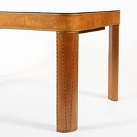 Antique Art Deco Macassar Ebony Wood Dining Table with Glass Top, 1940s