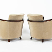 French Art Deco Mohair Lounge Chairs by Eric Bagge for Mercier Frères, Macassar Ebony, 1920s