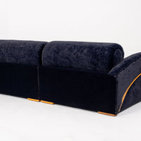 Antique Art Deco Navy Blue Velvet Sofa Couch 1940s