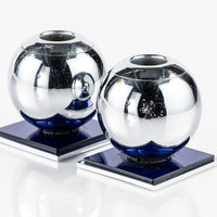Art Deco Chrome and Cobalt Blue Candleholders by Walter von Nessen for Chase, 1930s