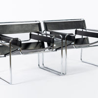 Mid Century Black Leather Wassily Arm Chairs by Marcel Breuer for Knoll, 1960s