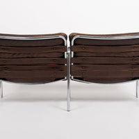 Vintage Mid Century Brown Leather Loveseat Sofa 1970s