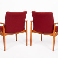 Danish Modern Red Diplomat Chairs by Finn Juhl for France & Daverkosen