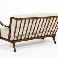 Danish Modern Solid Walnut Spindle Back Sofa in Schumacher Fabric, Circa 1960