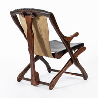 Mid Century Rosewood & Black Leather Folding Lounge Chair by Don Shoemaker