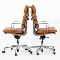 Pair Herman Miller Eames Tall Brown Leather Desk Chair Soft Pad